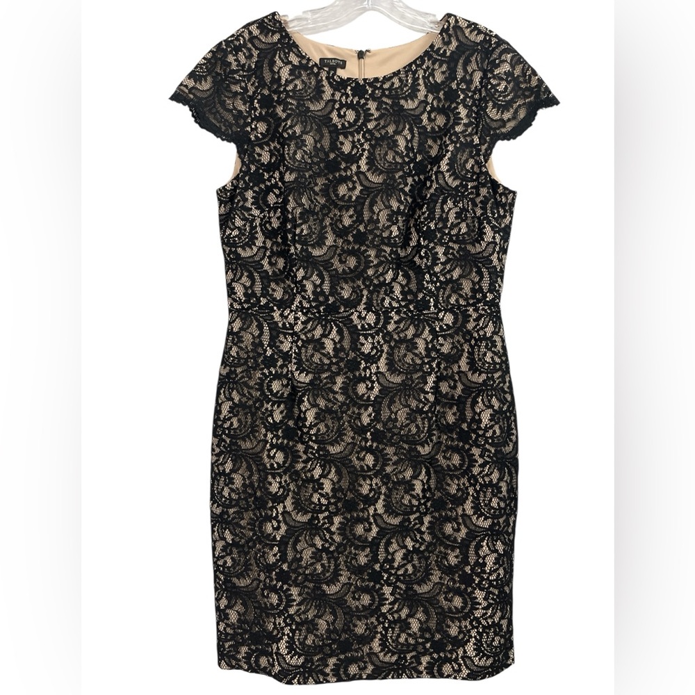 TALBOTS Black Lace Short Sleeve Sheath Cocktail Dress | Size 12P